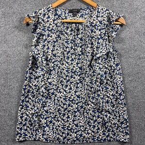 J Crew Shirt Women 0 Floral Print Pleated Flutter Sleeve Blue White